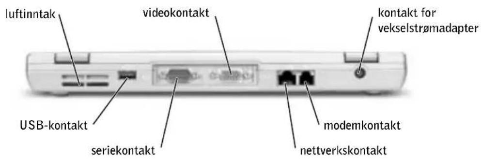 luftinntak videokontakt kontakt for vekselstrømadapter USB-kontakt seriekontakt modemkontakt nettverkskontakt