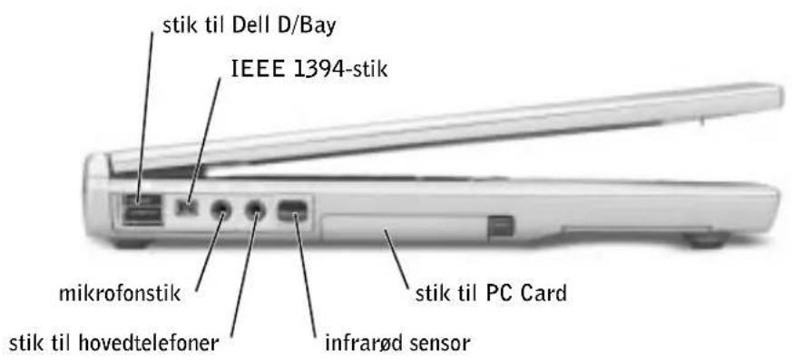 stik til Dell D/Bay IEEE 1394-stik mikrofonstik stik til hovedtelefoner stik til PC Card infrarød sensor