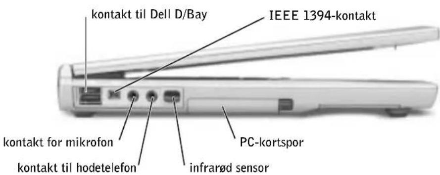 kontakt til Dell D/Bay IEEE 1394-kontakt kontakt for mikrofon kontakt til hodetelefon PC-kortspor infrarød sensor