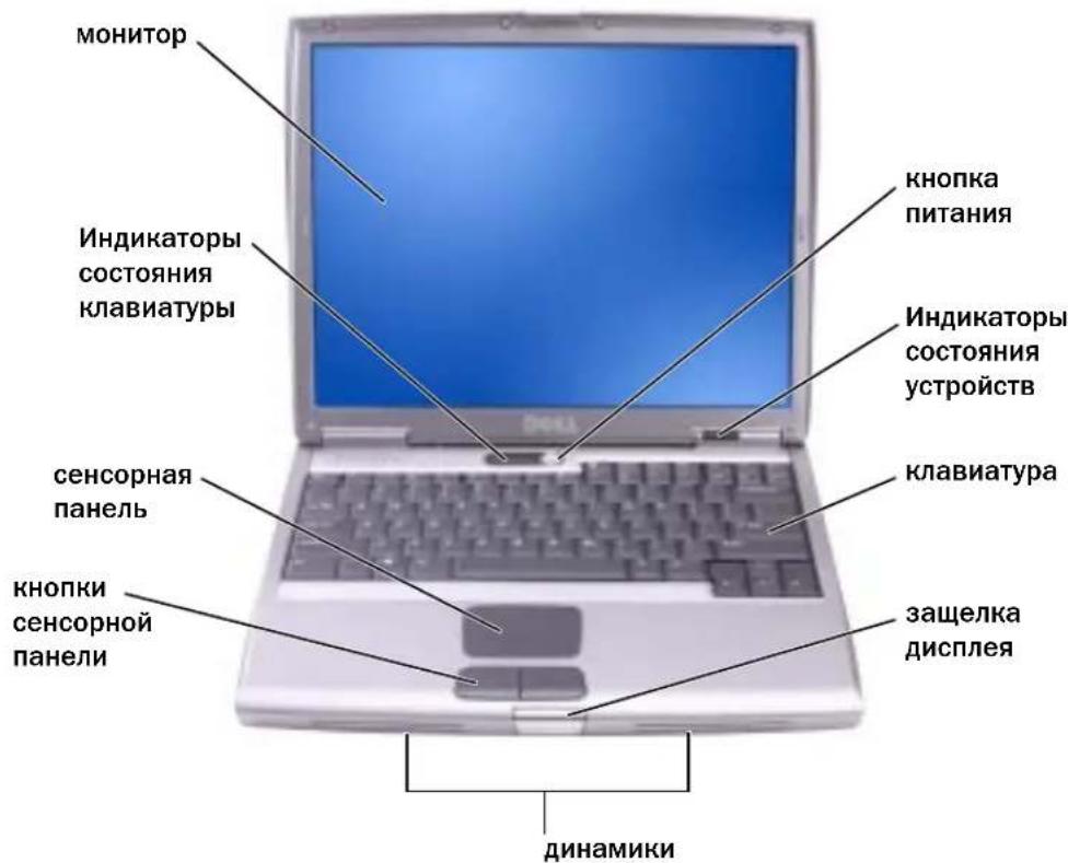 монитор Индикаторы состояния клавиатуры сенсорная панель кнопки сенсорной панели кнопка питания Индикаторы состояния устройств клавиатура защелка дисплея динамики
