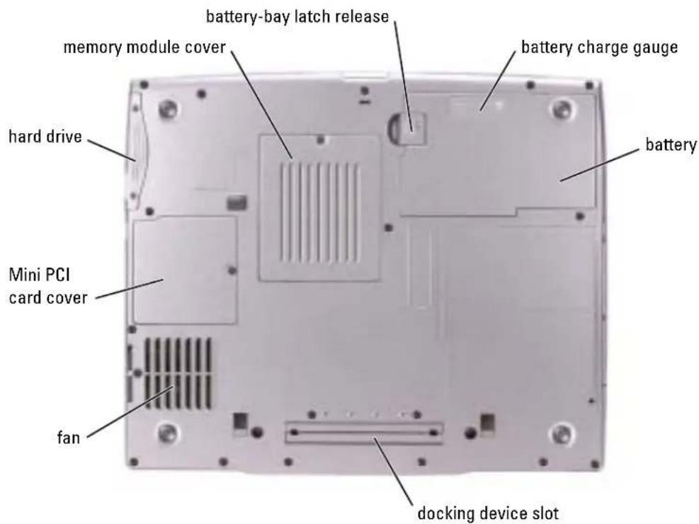 battery-bay latch release memory module cover battery charge gauge hard drive battery Mini PCI card cover fan docking device slot