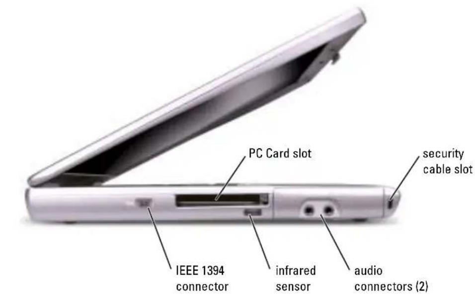PC Card slot security cable slot IEEE 1394 connector infrared sensor audio connectors (2)