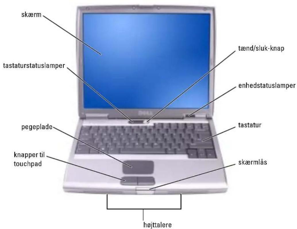 skærm tastaturstatuslamper pegeplade knapper til touchpad tænd/sluk-knap enhedstatuslamper tastatur skærmlås højttalere