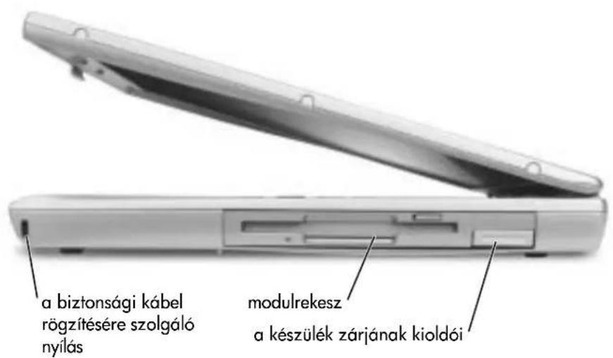 a biztonsági kábel rögzítésére szolgáló nyílás modulrekesz a készülék zárjának kioldói