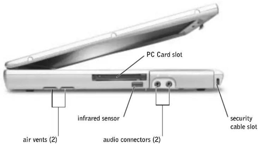 PC Card slot infrared sensor air vents (2) audio connectors (2) security cable slot