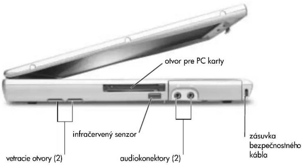 otvor pre PC karty infračervený senzor vetracie otvory (2) audiokonektory (2) zásuvka bezpečnostného kábla