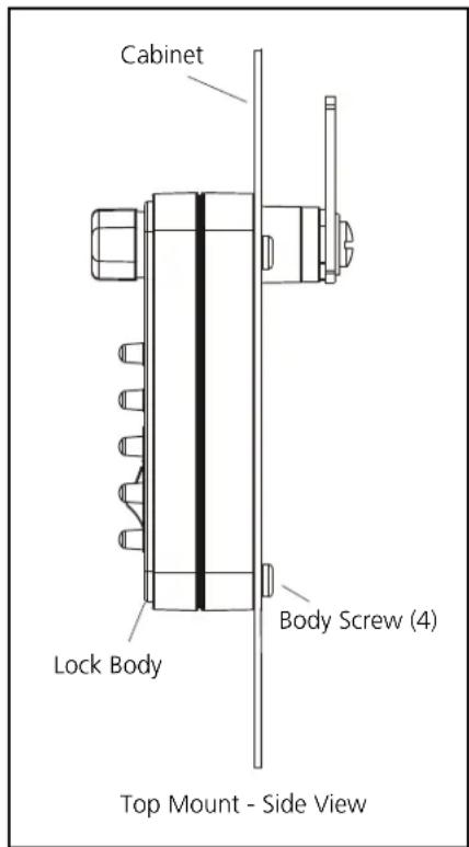 Cabinet Lock Body Body Screw (4) Top Mount - Side View