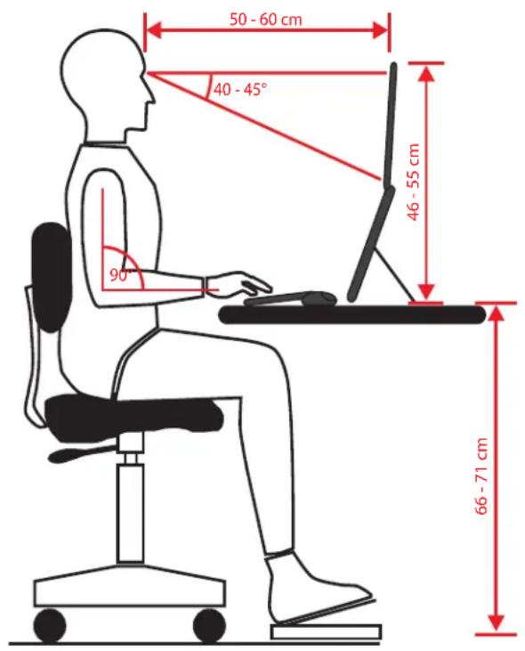 50 - 60 cm 40 - 45° 90° 46 - 55 cm 66 - 71 cm