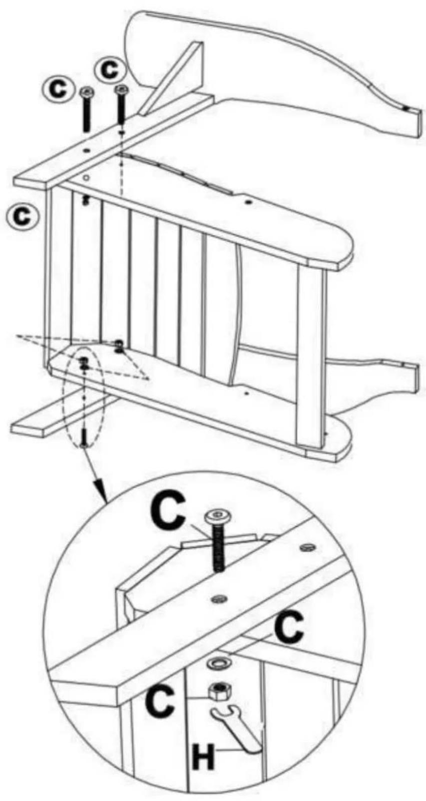 Technical diagram of a mechanical device with labeled parts and a magnified inset showing internal components.