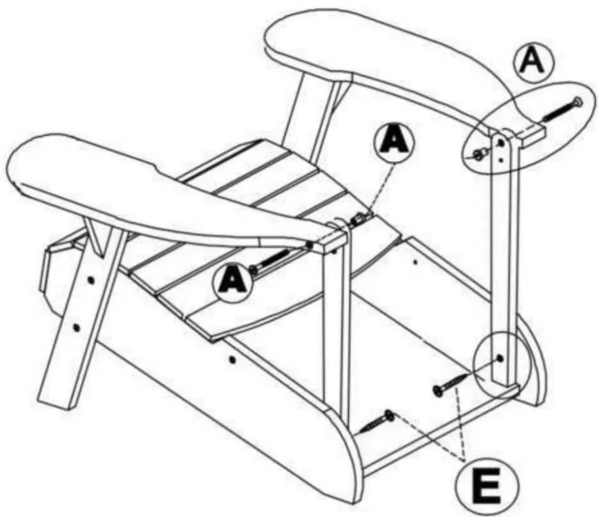 Technical diagram of an aircraft wing with labeled components A and E, showing structural parts and alignment indicators.
