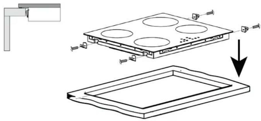 Technical diagram showing a component assembly with labeled parts and a downward arrow indicating process or transformation.