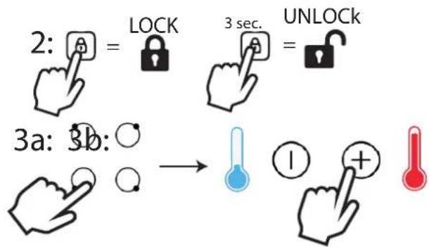 2: LOCK 3 sec. UNLOCK 3a: 3b: → ① +