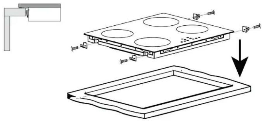 Technical diagram showing a component assembly with labeled parts and a downward arrow indicating process or transformation.