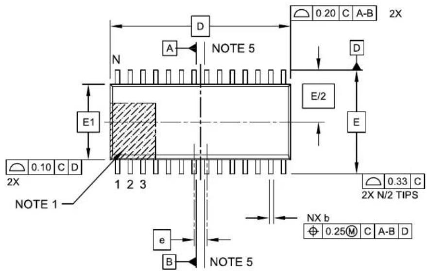 NOTE 1 2X 0.10 C D NOTE 5 N A D E1 1 2 3 E/2 E 0.20 C A-B 2X 0.33 C 2X N/2 TIPS NX b ⊕ 0.25 M C A-B D e B NOTE 5