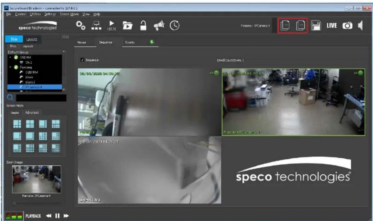 SecureSqueralDrive-admin - connected to 127.0.0.1 File Control Utilities Settings Screen Mode View Help speco technologies Layers Layouts Default Group DSDAM Ch 1 Panoma CZB/RM blank Blank 2 IPCamera 4 View Sequence Events Sequence Dwell Countdown 1 06/08/2020 04:56:30 http://a/2020-01-24-10 Panoma@Speco Technology 08/07/2020 11:24:21 L+42x3b 1 speco technologies® Playback
