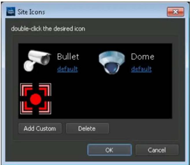 Site Icons double-click the desired icon Bullet default Dome default Add Custom Delete OK Cancel
