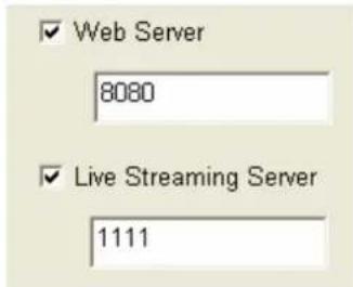✓ Web Server 8080 ✓ Live Streaming Server 1111