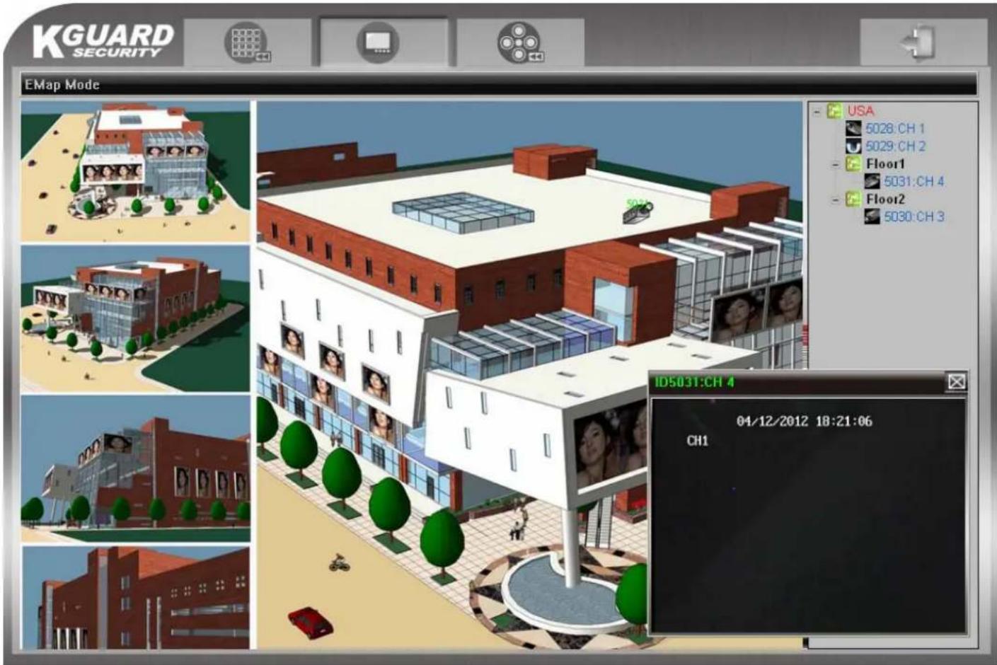 KGUARD SECURITY EMap Mode USA 5028:CH 1 5029:CH 2 Floor1 5031:CH 4 Floor2 5030:CH 3 ID5031:CH 4 04/12/2012 18:21:06 CH1