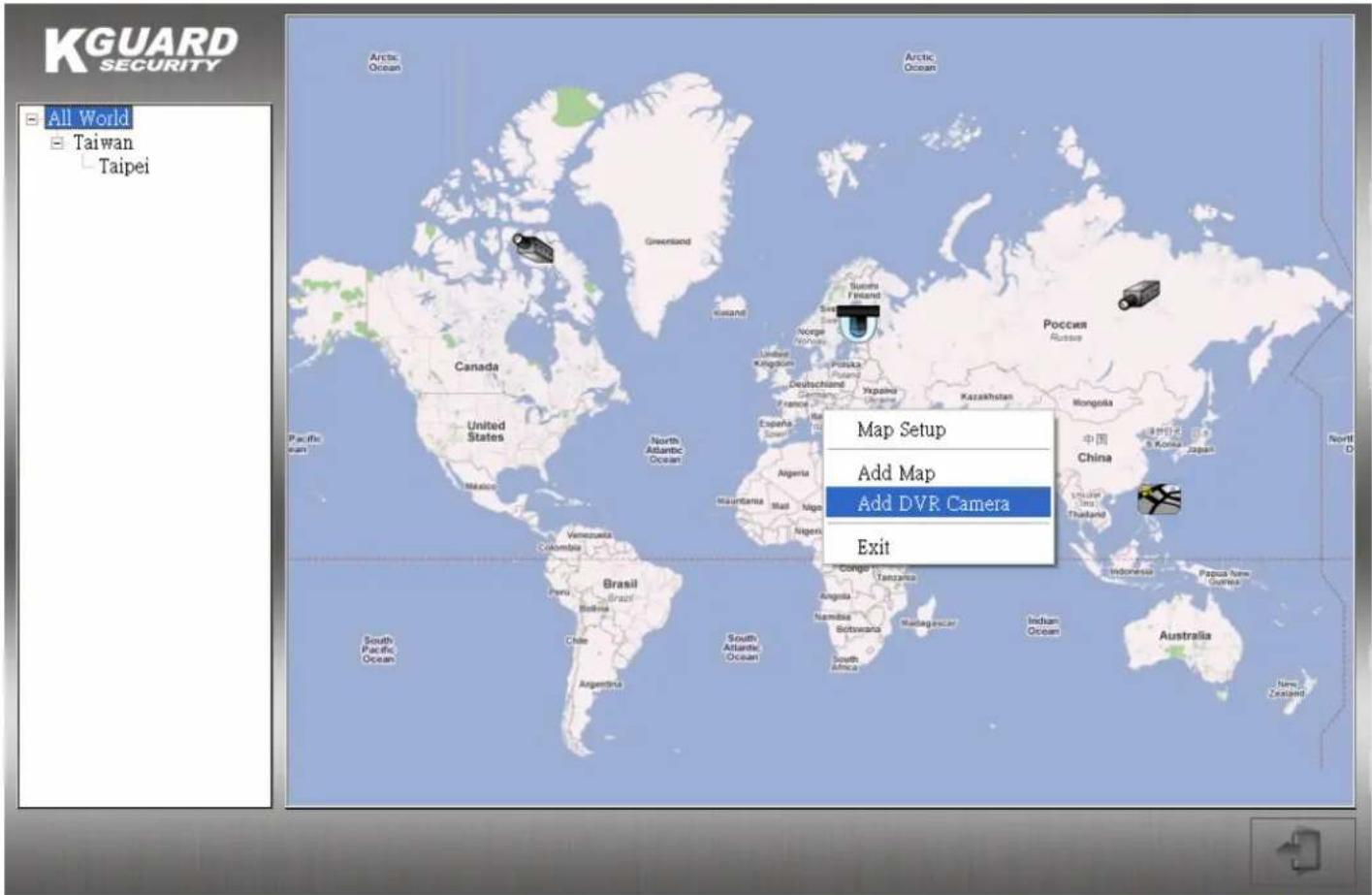 KGUARD SECURITY All World Taiwan Taipei Map Setup Add Map Add DVR Camera Exit
