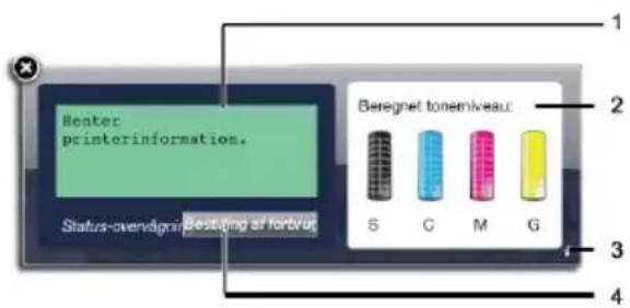 Henter printerinformation. Status-overdignat Bestating of forbrut Beregnet tonemiveau: S C M G