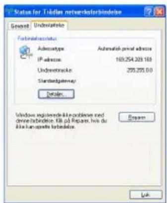 Status for Trädus networksterbindelse Gezahl Undersatelnis Forderstatus status Adversatyp IP address: Undersetmaske: Standardgasket Details Windows registrende-like problemes med dene hbindelse. till på Reparet, hvis du like kan operte hbindelse. Repair Luk