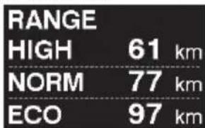 RANGE HIGH 61 km NORM 77 km ECO 97 km