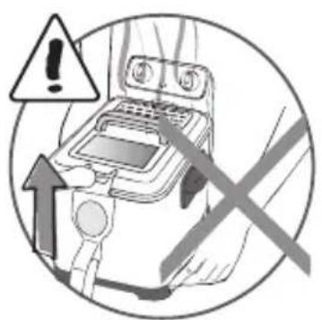 Warning symbol with warning triangle and crossed-out hand gesture, indicating no liability or caution