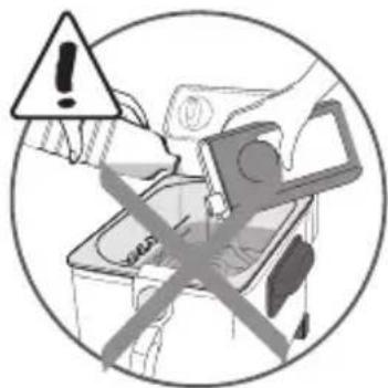 Warning symbol with exclamation mark and magnifying glass, indicating hazardous material or hazard