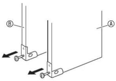 Technical diagram showing two mechanical components labeled A and B with directional arrows indicating movement or force.