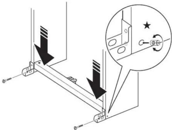 Technical diagram showing mechanical assembly with downward force arrows and a magnified inset highlighting a switch mechanism.