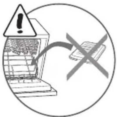 Warning symbol with exclamation mark, computer screen, and crossed-out smartphone icon
