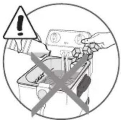 Warning symbol image showing a hand holding a device with warning triangle and crossed-out tools, indicating no clear safety or hazard.
