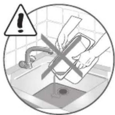 Safety warning symbol showing hand washing a sink with a cross mark and warning triangle