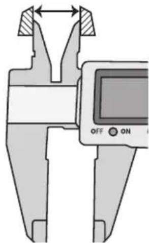 Diagram showing a digital caliper with an ON/OFF button, indicating measurement or operation.