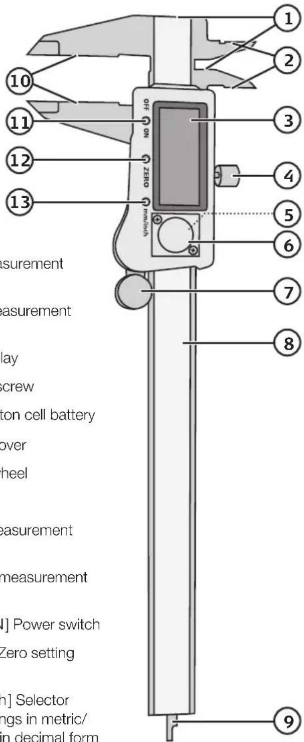 1 2 3 4 5 6 7 8 9 10 11 12 13 OFF ON ZERO REIN/INCH Measurement Measurement lay crew ton cell battery over wheel Measurement measurement [1] Power switch Zero setting [1] Selector ings in metric/ on decimal form