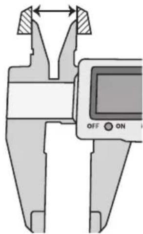 Diagram showing a digital caliper with an ON/OFF button, indicating measurement or operation.