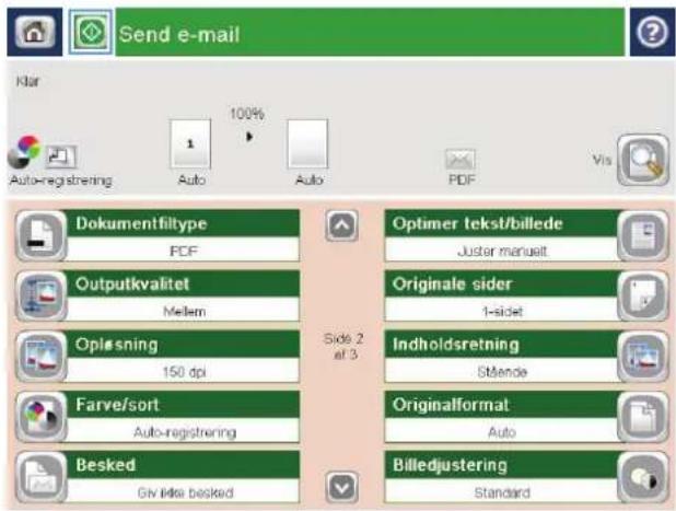 Send e-mail Klar 100% Auto-registrning Auto Auto PDF Vis Dokumentfiltype PDF Outputkvalitet Mellem Optionsning 150 dpi Farve/sort Auto-registrning Besked Giv tilke besked Optimer tekst/billede Juster manuelt Originale sider 1-sidet Indholdsretning Stände Originalformat Auto Billedjustering Standard