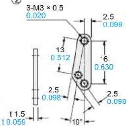 3-M3 × 0.5 0.020 2.5 0.098 13 0.512 16 0.630 2.5 0.098 t 1.5 1.059 10°