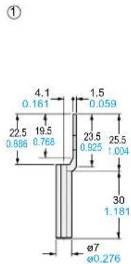 ① 4.1 0.161 1.5 0.059 22.5 0.886 19.5 0.768 23.5 0.925 25.5 1.004 30 1.181 Ø7 Ø0.276