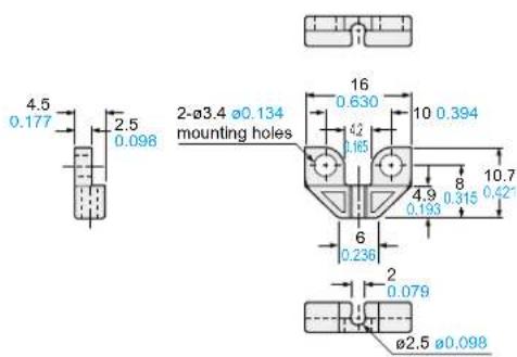 4.5 0.177 2.5 0.098 2-ø3.4 Ø0.134 mounting holes 16 0.630 10 0.394 4.2 0.165 8 10.7 4.9 0.315 0.42" 0.193 6 0.236 2 0.079 ø2.5 Ø0.098