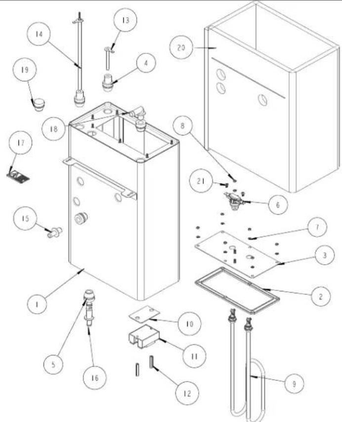 Exploded view diagram of an electrical cabinet with numbered components for identification
