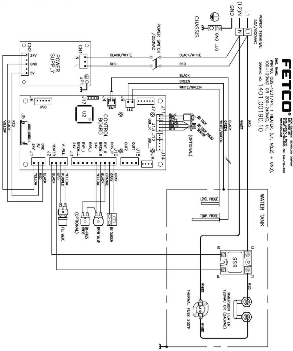 POWER TERMINAL 50A/600VAC L1 N (12)N GND CHASSIS GND LUC POWER SWITCH /250VAC RED BLACK/WHITE GREEN WHITE/GREEN J9 J4 J3 J2 J1 J0 J1 J3 J7 J13 J12 J8B LL R BBLL R 14 11 13 12 11 10 9 8 800K 800K 800K 800K 800K 800K 800K 800K 800K 800K 800K 800K 800K 800K 800K 800K 800K 800K 800K 800K 800K J17 U2 CONTROL BOARD WRING, CBS-1231/41, 1 HEATER, (L1, N(L2) + CND), 100-120VAC OR 200-240VAC, UL, 1401.00190.10 WATER TANK BLUEBACK GREEN WHITE/GREEN THYMAL FUSE 230F WHITE INVERSION HEATER 120VAC OR (240VAC) R2 SSR White Red TUP PROSE OUTI out2 GRAY RRB SENSOR ORANGE BRB WUTE BRW WUTE BY-PASS WUTE OPTONAL) BY-ALL WUTE VILLLOW PURPLE WUTE RED R3D WUTE BLACK CNQ GND USB USB1/BLACK/BLACK/BLACK/BLACK/BLACK/BLACK/BLACK/BLACK/BLACK/BLACK/BLACK/BLACK/BLACK/BLACK/BLACK/BLACK/BLACK/BLACK/BLACK/BLACK/BLACK/BLACK/BLACK/BLACK/BLACK/BLACK/BLACK/BLACK/BLACK/BLACK/BLACK/BLACK/BLACK/BLACK/ SNX GND CNP2 S5 24V U2 J4 J9 J14 J15 J10 BBS-R BRS-R BRW-LR BRW-LR BRW-LR BRW-LR BRW-LR BRW-LR BRW-LR BRW-LR BRW-LR BRW-LR BRW-LR BRW-LR BRW-LR BRW-LR BRW-LR BRW-LR BRW-LR BRW-LR BRW-LR BRW-LR BRW-LRL BRW-LRL BRW-LRL BRW-LRL BRW-LRL BRW-LRL BRW-LRL BRW-LRL BRW-LRL BRW-LRL BRW-LRL
