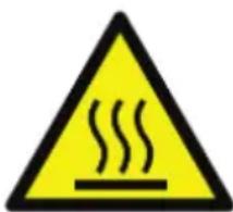 Yellow triangular warning sign with black smoke symbol indicating hot weather