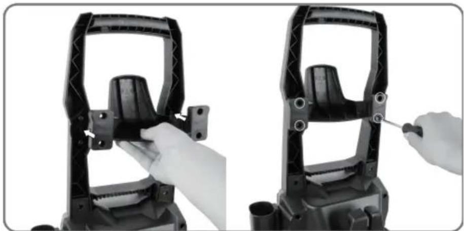 Two black plastic mechanical components being adjusted by a tool, one holding a handle (no text or symbols visible).
