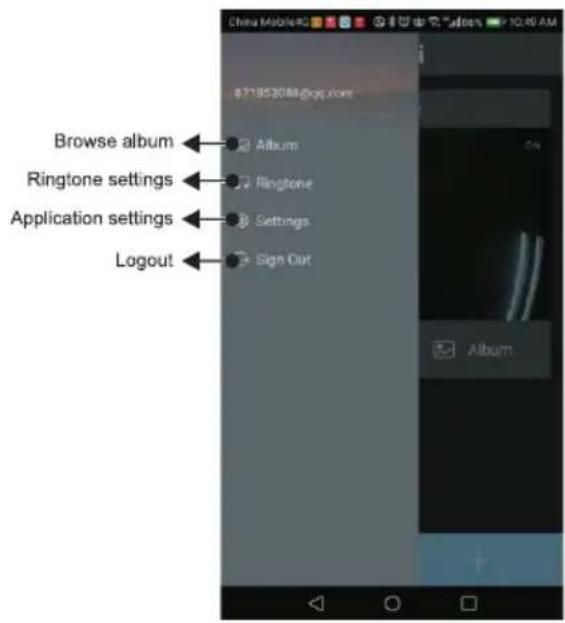 Browse album Album Ringtone settings Ringtone Settings Application settings Sign Out Logout