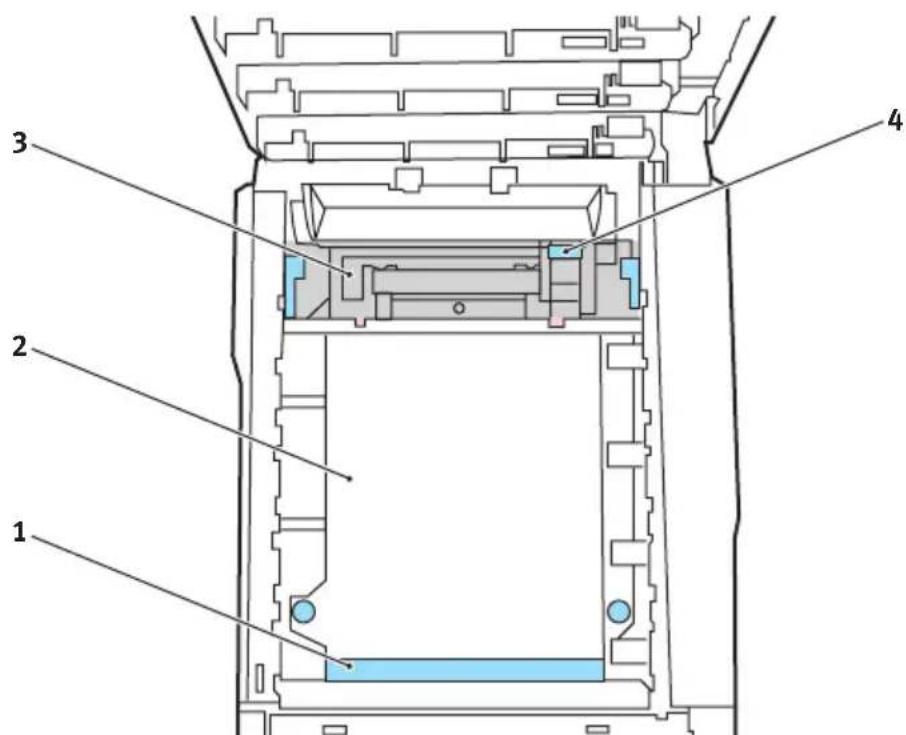 Technical diagram of a device interior with numbered components labeled 1 to 4