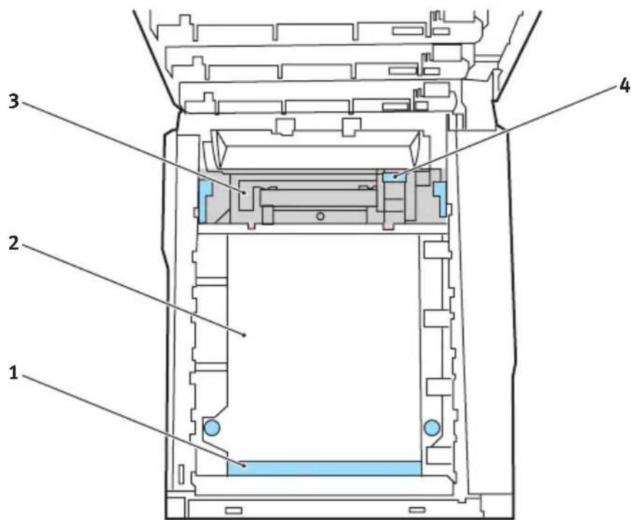 Technical diagram of a device interior with numbered components labeled 1 to 4