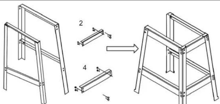 Technical diagram showing structural assembly of a frame structure with labeled components 2 and 4