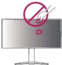 Diagram showing a computer monitor with a prohibition symbol and a warning icon, indicating no chemical hazard or toxicity.