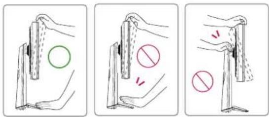 Illustration showing three steps of a hand holding a device, with green circle and red prohibition symbols indicating absence or prohibition.